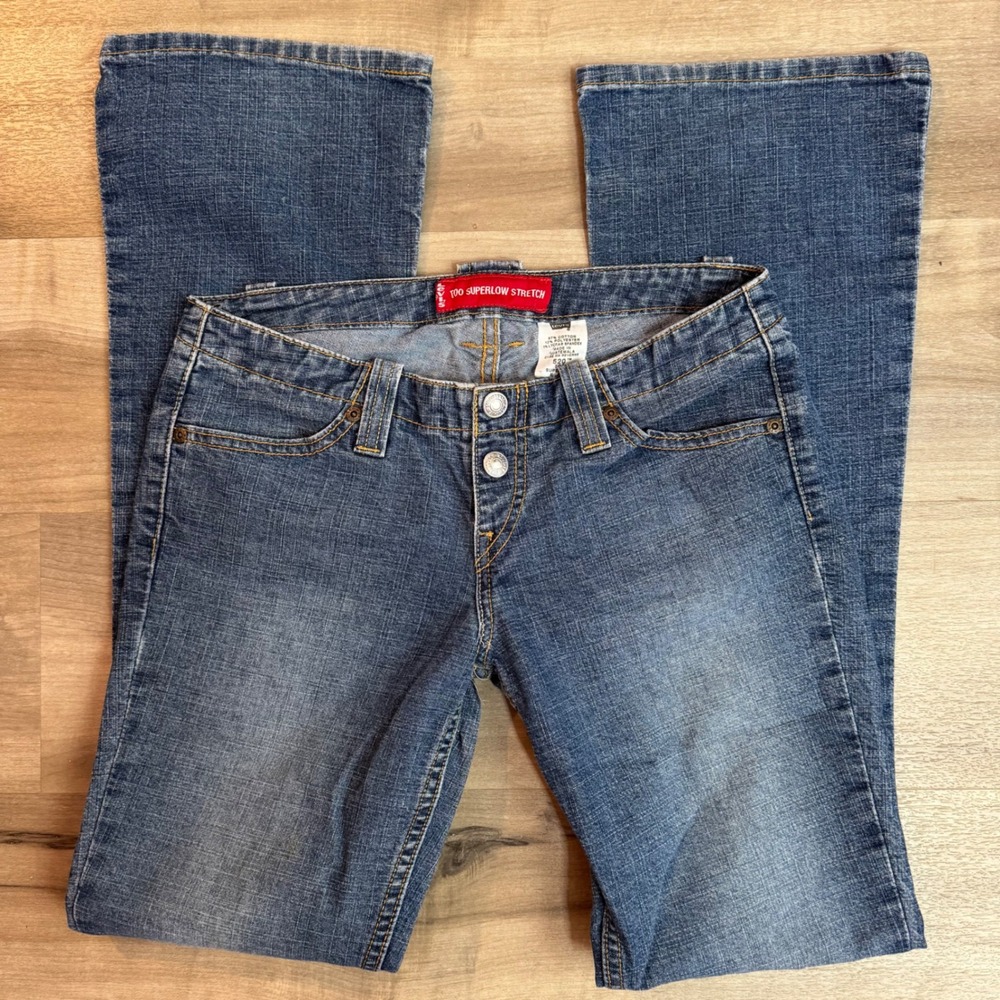 Levis 520 Too Superlow Stretch Jeans Vintage Y2K Juniors Bootcut Blue Denim 5 JR